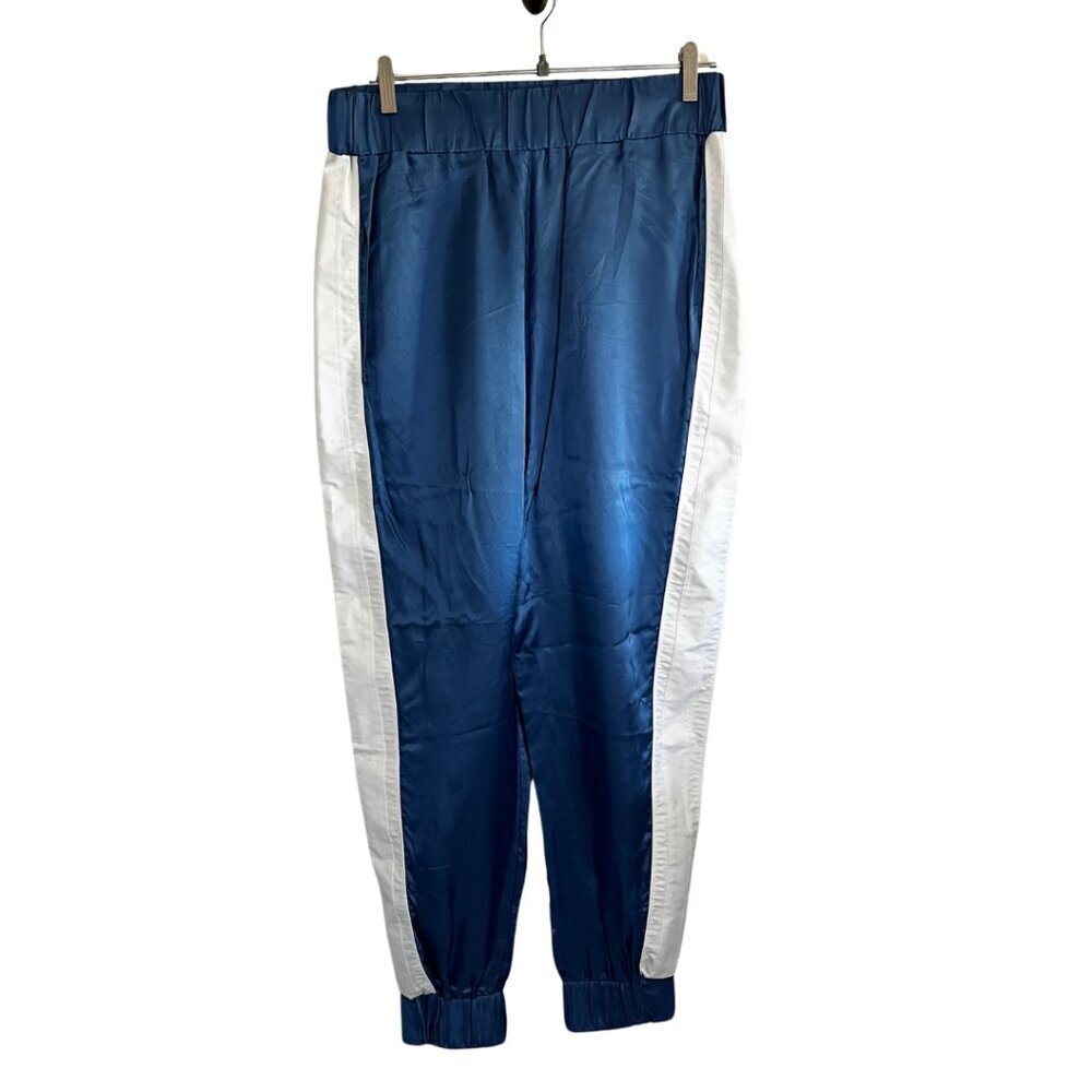 No Ka'Oi Blue Luka Satin Colorblock Cropped Lightweight Jogger Track Pants